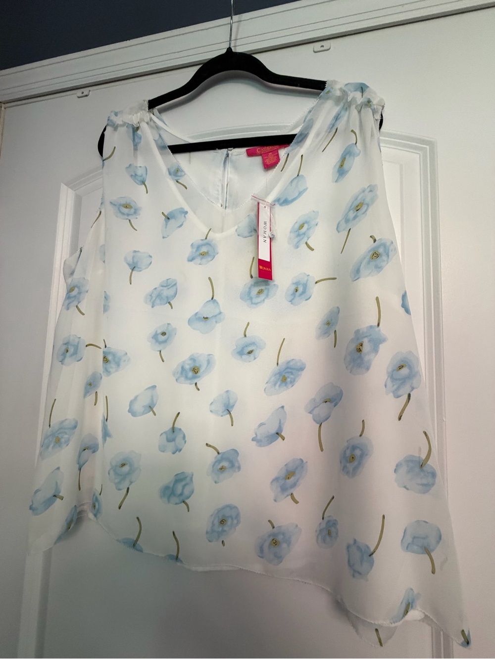 Catherine Malandrino White Chiffon Camisole with Light Blue Floral Print
